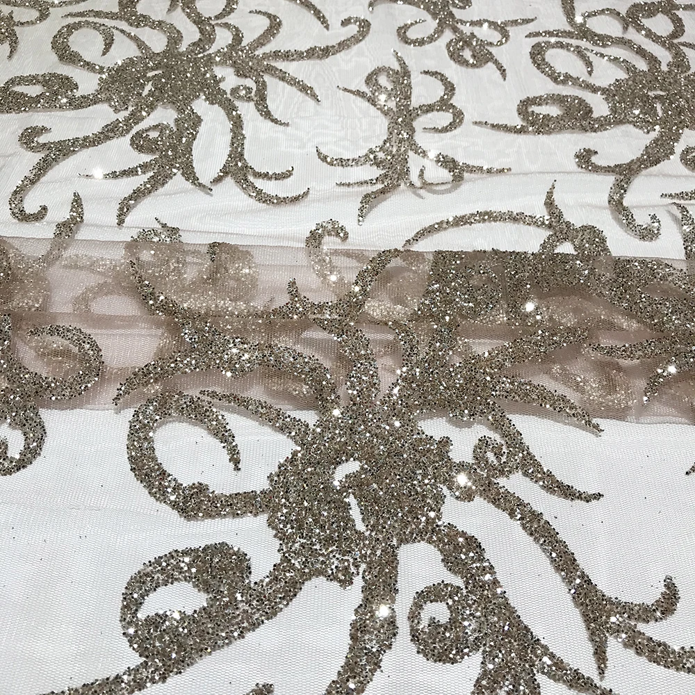 

Розовое золото, блестящий Тюль ручной работы, Африканское Сетчатое кружево, Французская ткань с блестками для вечернего платья, материал с ...