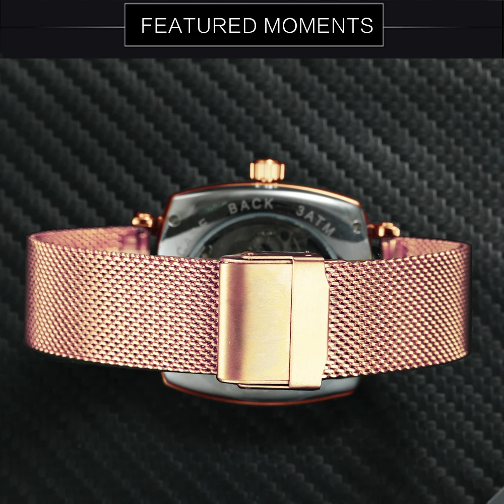 FORSINING Top Brand Luxury Automatic Watch Men Skeleton Mechanical Watches Fashion Rose-Gold Square Wristwatches Men's Gift Xmas |