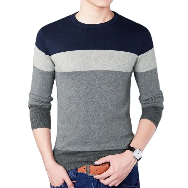 

Spring Autumn Casual Men's Sweater Pullovers O-Neck Striped Slim Fit Knittwear Mens Sweaters Pullover Brand Men Pull Homme M-3XL