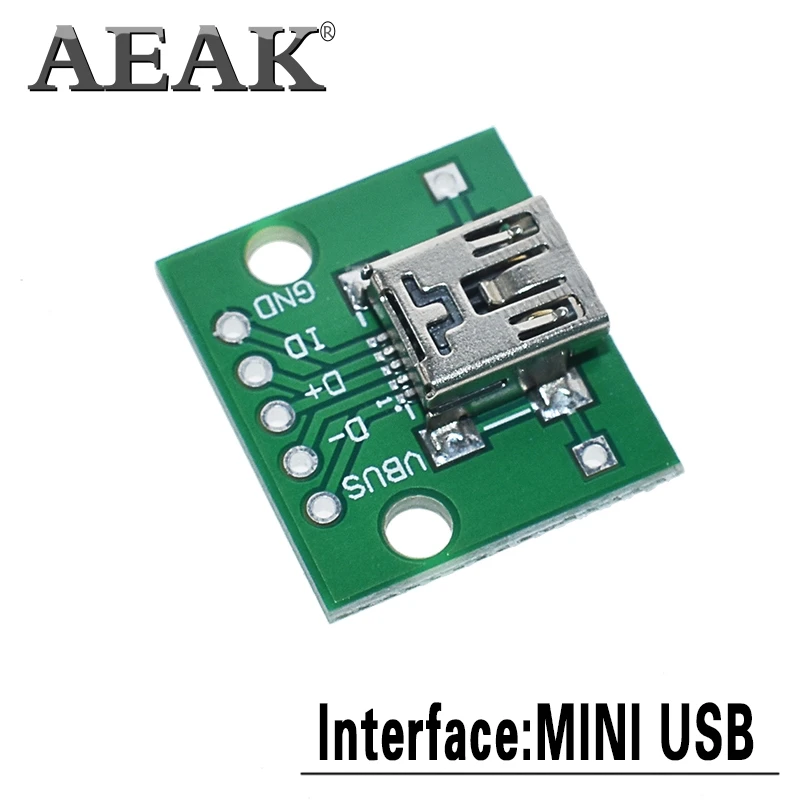 AEAK 5 шт. USB Мужской разъем/Мини MICRO USB для DIP адаптер гнездовой разъем 2,54 Разъем b type-C USB2.0 3,0 PCB конвертер