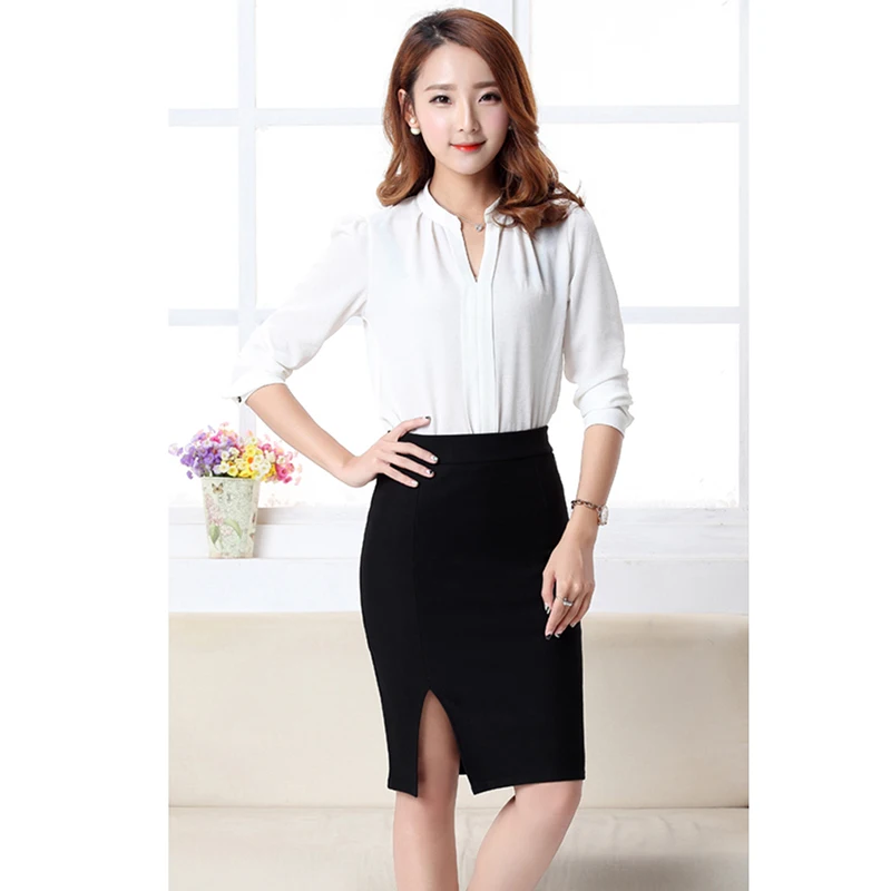 

2021 New Fashion Women Office Formal Pencil Skirt Spring Summer Elegant Slim Front Slit Midi Skirt Black/Gray/Red OL Skirts