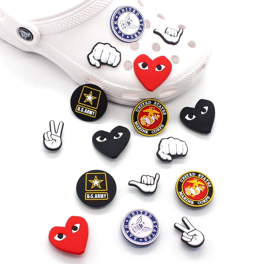 

1pc Cool Fashion Brand Logo Shoe Charms Decoration For Clogs Garden Sandals Funny Accessories Croc jibz Kid Party X-mas Gifts