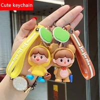 creative pajamas villain couples male and female keychain pendants plastic soft car key chain ring ornaments cartoon dolls gifts