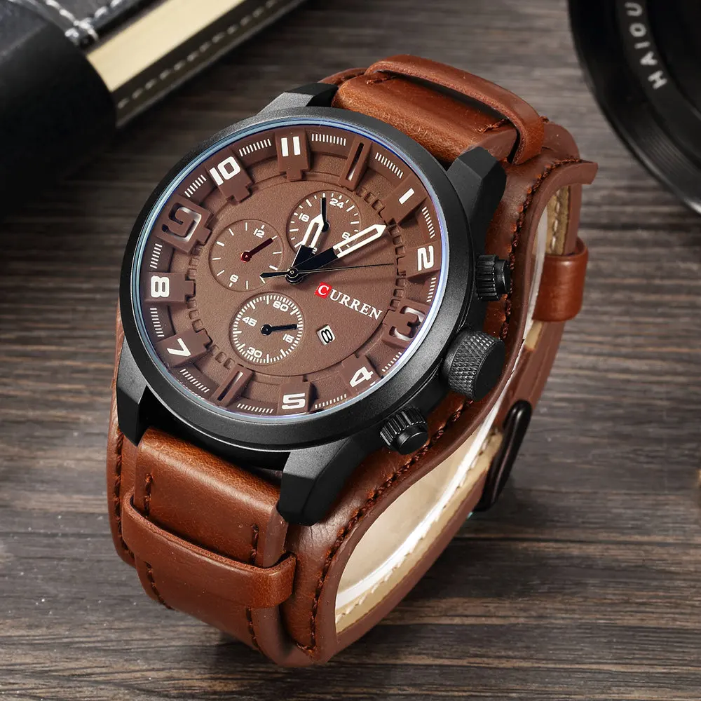 Mens Watch Top Brand Luxury Watches Male Clocks Date Sport Military Clock Leather Strap Quartz Business Men Watch Gift pladen two tone gold watch men fashion quartz army military clock black mens watches top brand luxury dubuis leather men watches