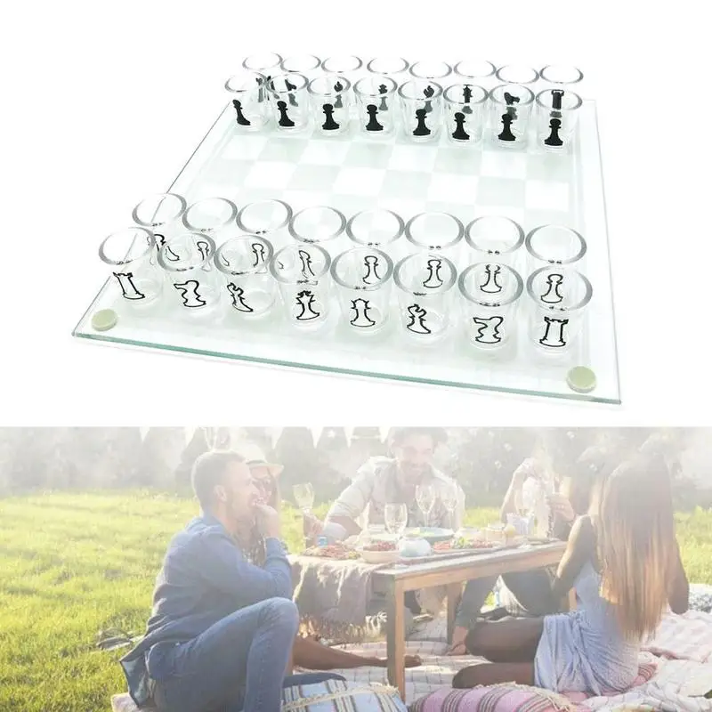 

Small Shot Glass Chess Set Drinking Game Set Glass Chess Board Game New