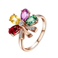 trendy women ring 925 silver jewelry with colorful zircon gemstone flower shape open finger rings for wedding party bridal gift