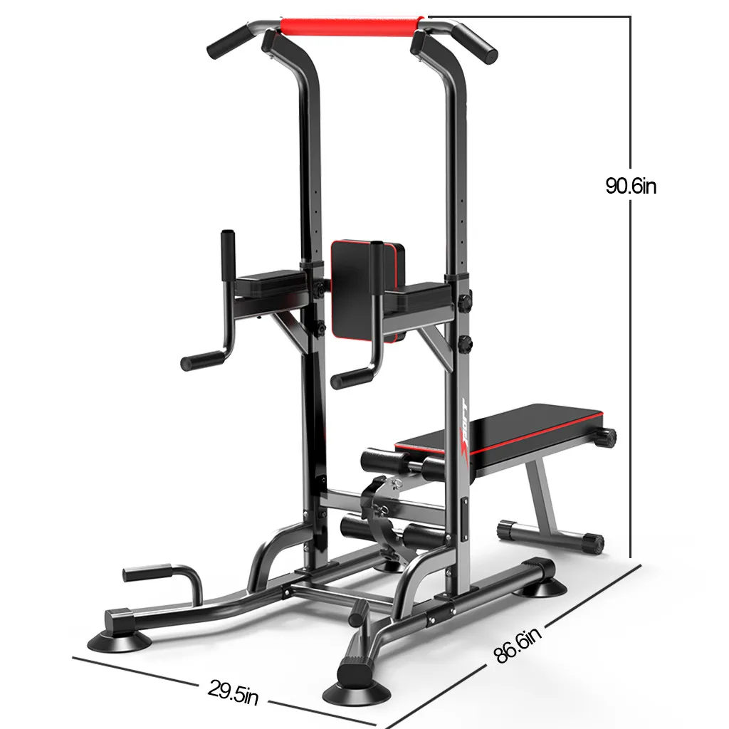 

Power Tower With Dumbbell Bench Height Adjustable Dip Station Squat Rack Pull Up Bar Multifunction Strength Training Equitment