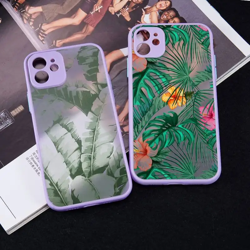 

Green Banana leaf colorful pattern Phone Case matte transparent For iphone 7 8 11 12 13 plus mini x xs xr pro max cover