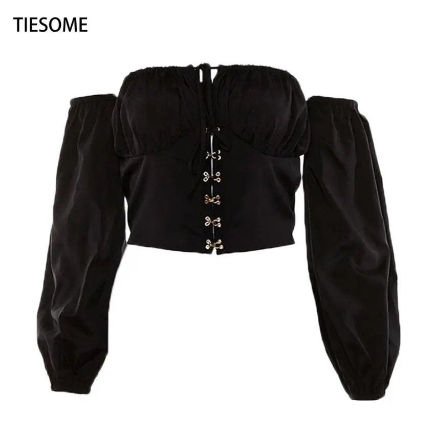 Женский укороченный топ с открытыми плечами длинным рукавом|Футболки| |