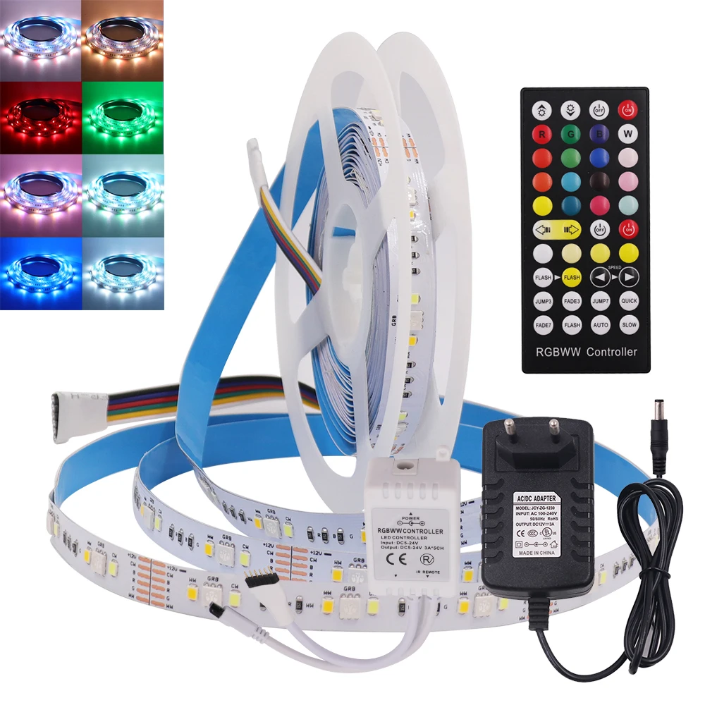 Светодиодная лента 12 в пост. Тока RGBCCT(RGB + WW CW) SMD 5050 2835 5 м 450 светодиодов