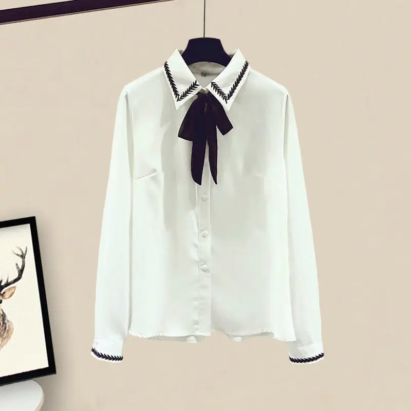 Осенне-зимний женский комплект из 3 предметов рубашка с бантом в стиле преппи +