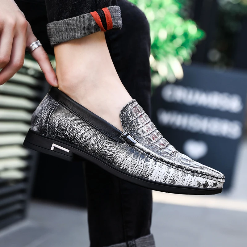 Casual Men Loafers Shoes Handmade Patina genuine Leather Mans Footwear Slip-On Flat shoes moccasins Zapato Hombre 5 | Обувь