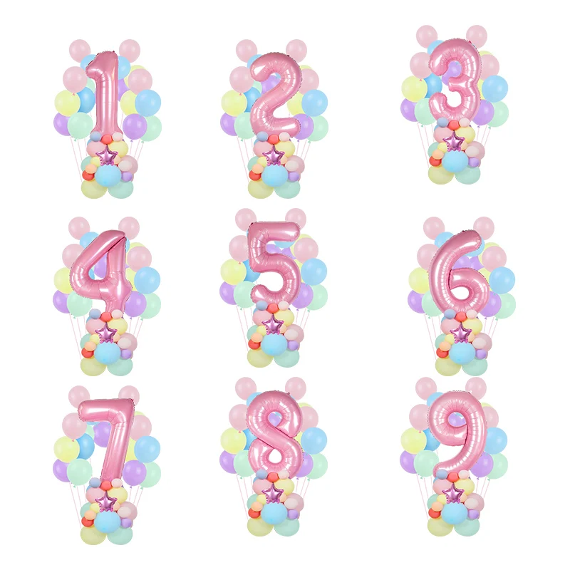 

1 комплект одежды для детей 1-9 номер Алюминий Фольга шар День рождения Декор Макарон латексные шары с днем рождения украшения Baby Shower поставк...