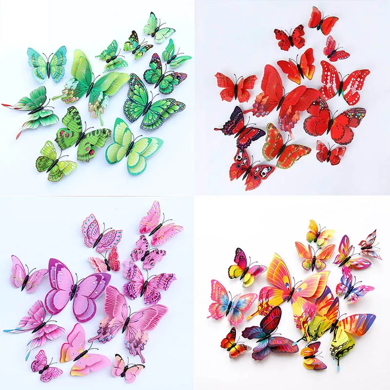 Wallpaper 3D 12Pcs Room Wall Butterfly Decor PVC Decal Decoration DIY Kid Stickers Home | Дом и сад