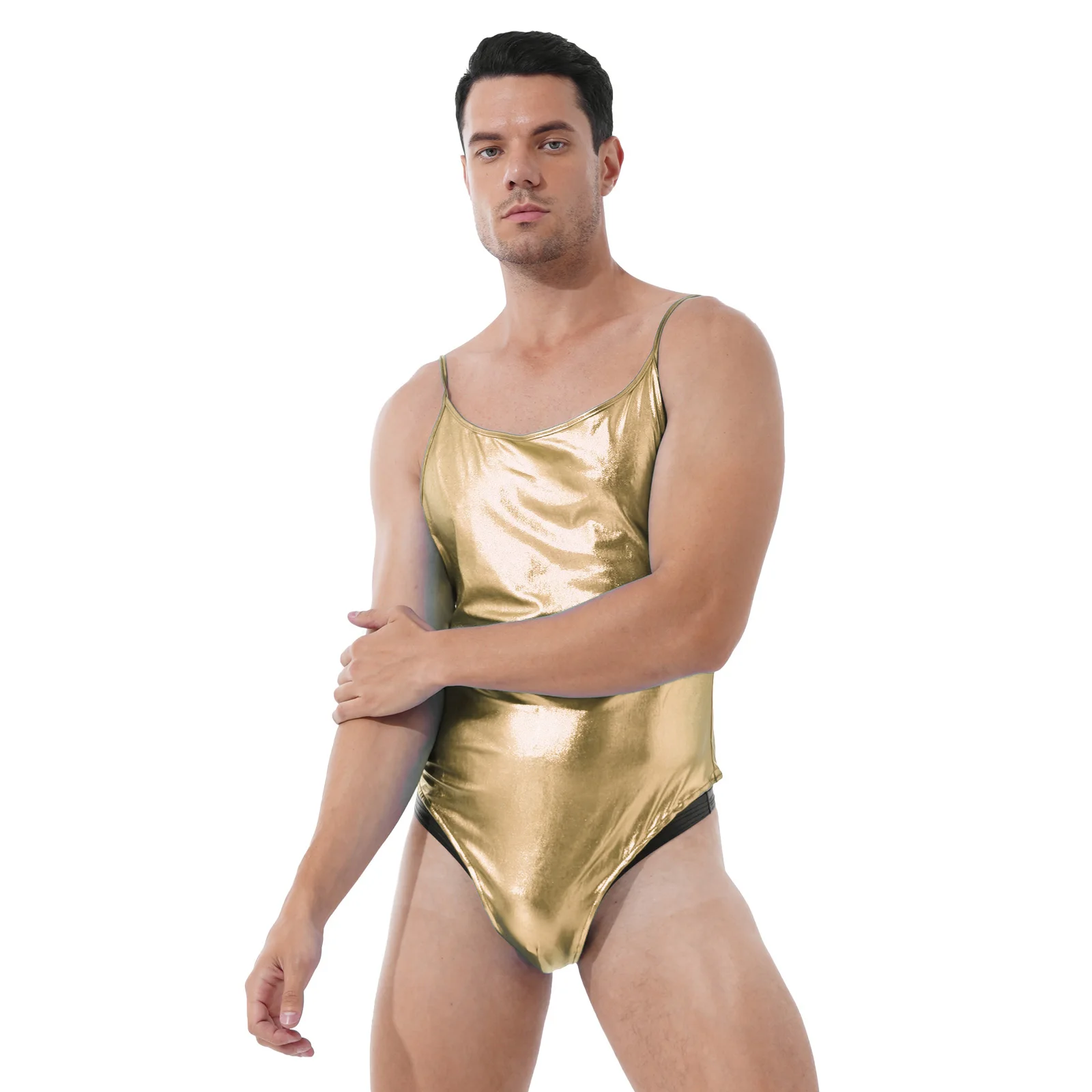 Mens Lingerie Sissy Crossdressing Costume Wet Look Patent Leather Shiny Metallic Erotic Sexy Adult Leotard Bodysuit Underwear |