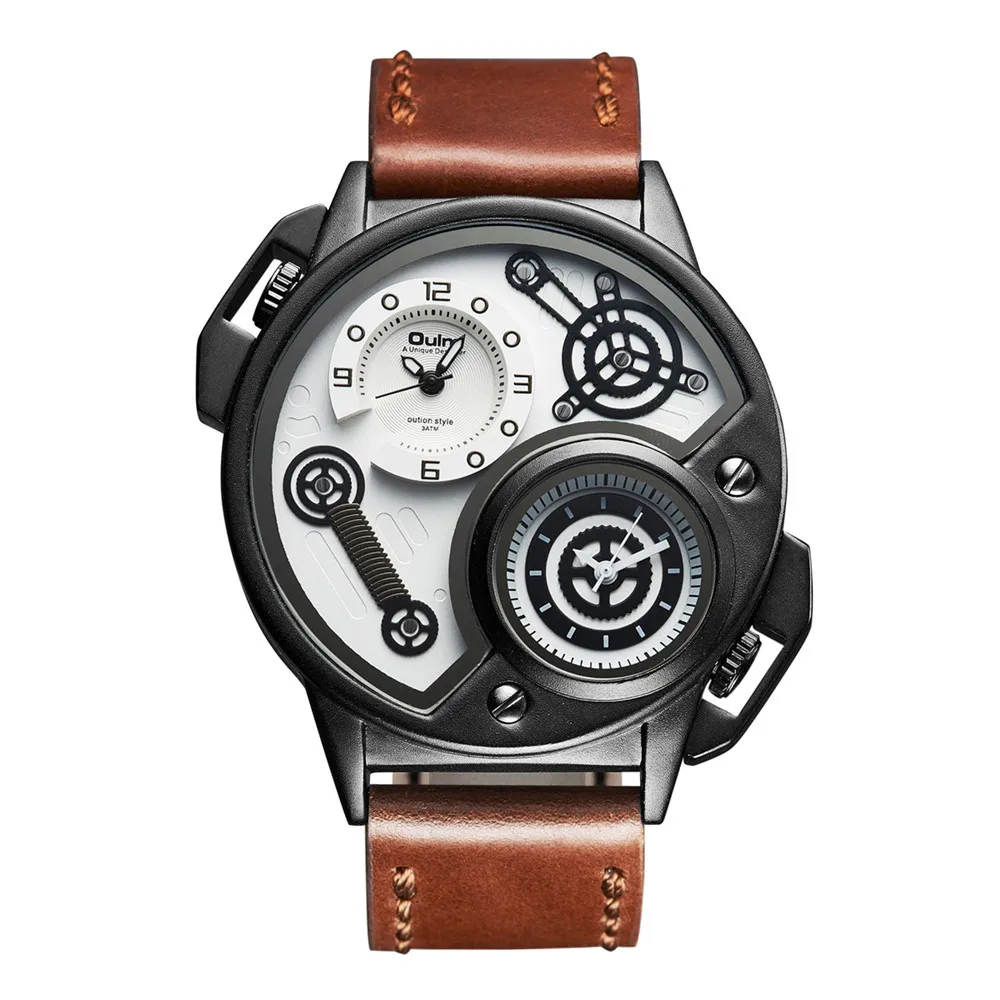 Часы Oulm Мужские спортивные модные уличные кварцевые наручные с кожаным ремешком