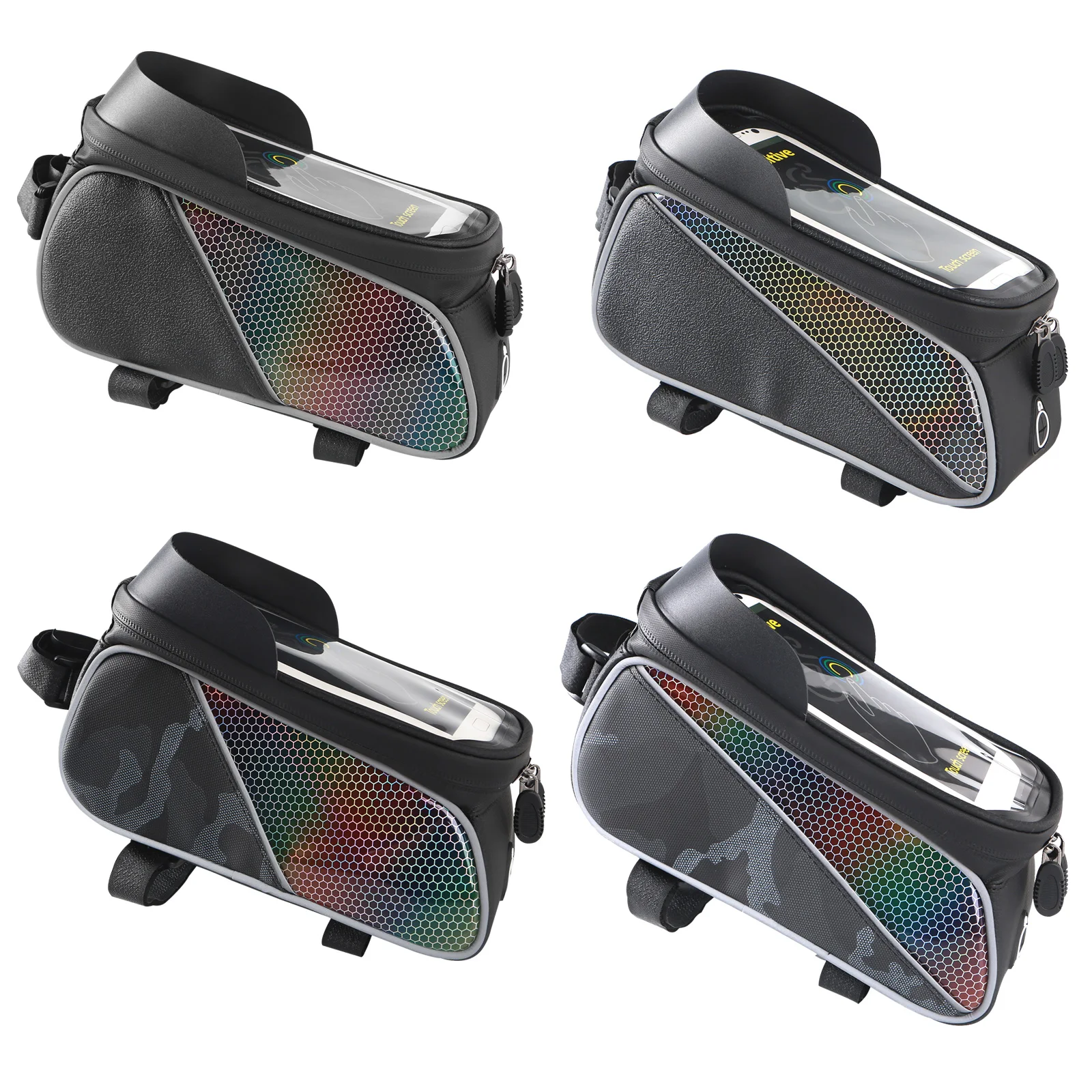 

Bicycle Handlebar Storage Bag Large Capacity PU Wearproof Top Tube Phone Case Zipper Bike Reflective Smartphone Case