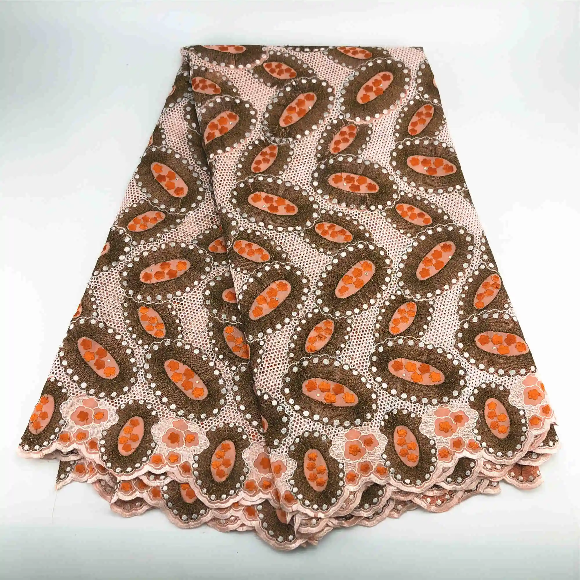 New African Cotton Lace Fabric With Stones 062 Orange High Quality Swiss Voile In Switzerland Nigerian Fabrics|voile lace|swiss voile laceafrican