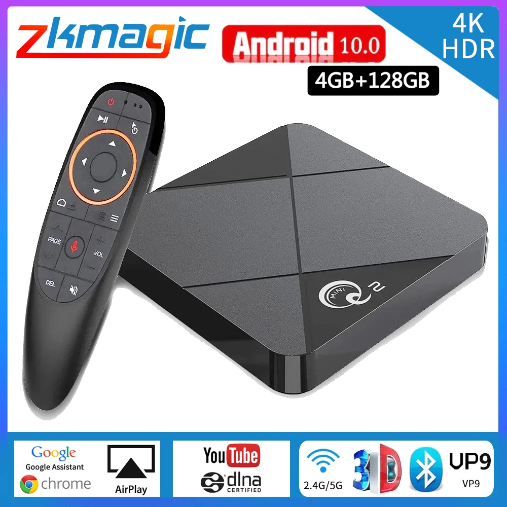 Q2 ТВ приставка Android 10 0 с двумя камерами процессор Rockchip RK3318 Smart TV Box 4g 128 ГБ 2 4 г 5G WI FI 4K
