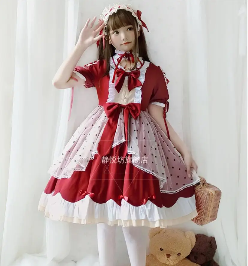 Японский симпатичный Чай клуб цельное платье короткий рукав в стиле &quotЛолита&quot