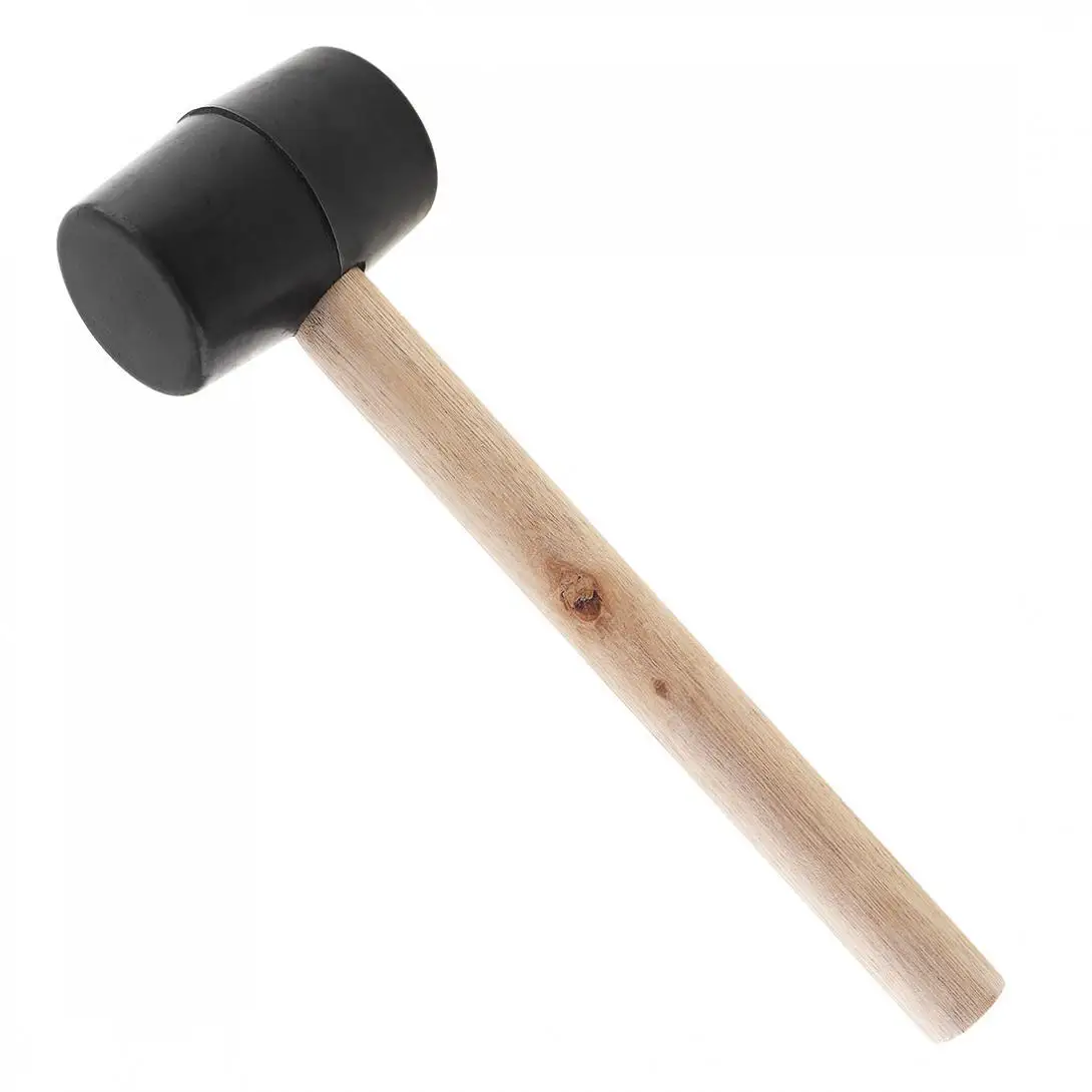 

230g Black Non-elastic Rubber Hammer Tile Hammer with Round Head and Wooden Handle for DIY Hand Tool