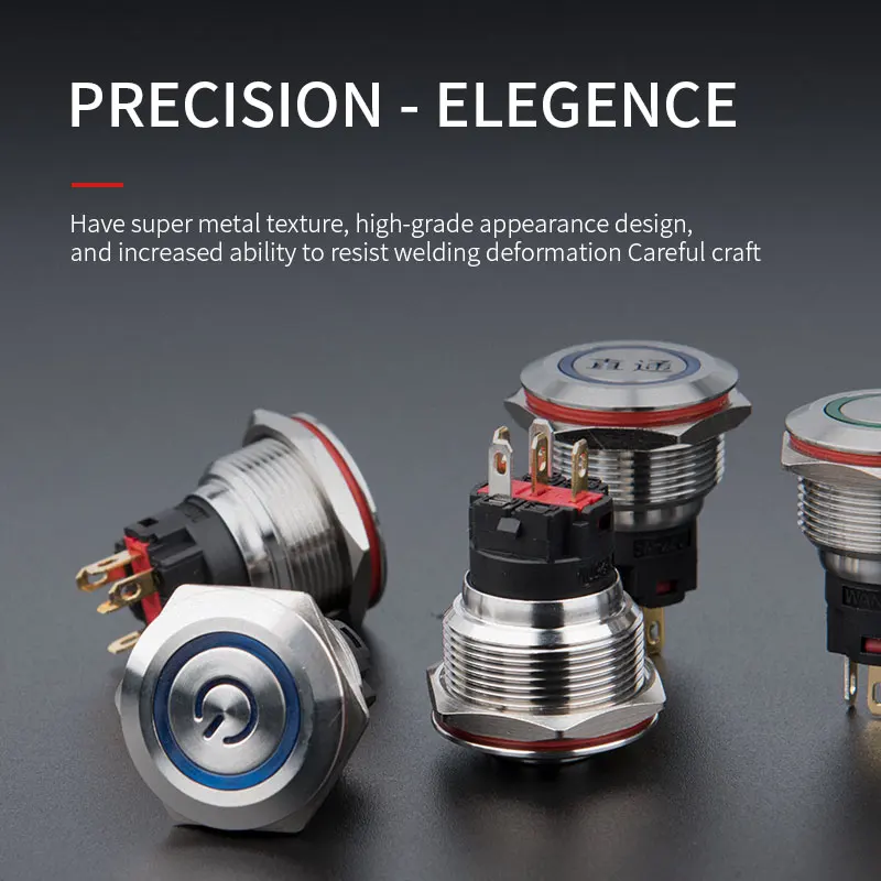 22 мм водонепроницаемый IP67 металлический кнопочный переключатель светодиодный