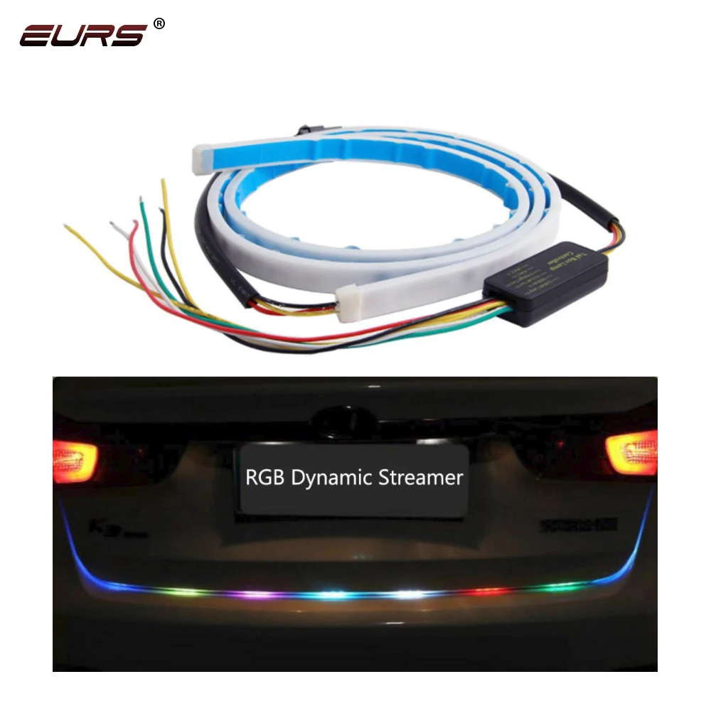 

1.2m Car Rear Trunk Tail Light Area Illumination Rear Brake Four Colors Car Type Flow Car Light Tailgate Turn Signal Light RGB
