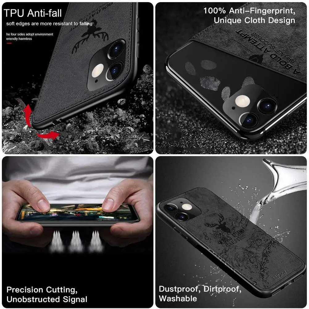 Magnetic Cloth Skin Deer Pattern Phone Case for iPhone 11 Pro Max X XS XR Soft TPU Embossed Texture Shockproof Cover Huawei |