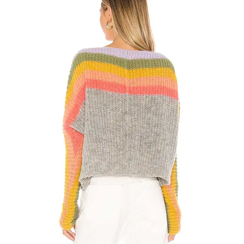 Boho Inspired Rainbow Sweater women casual long sleeve oversized pullover fashion stripe sweater 2019 new jumper female | Женская одежда