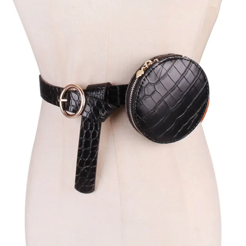Женская круглая сумка на пояс с крокодиловым узором Мини компактная карманами