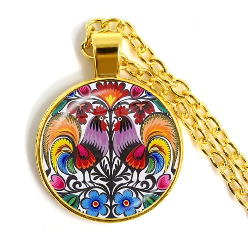 Ожерелье с подвеской в виде польского народного искусства 25 мм стеклянный