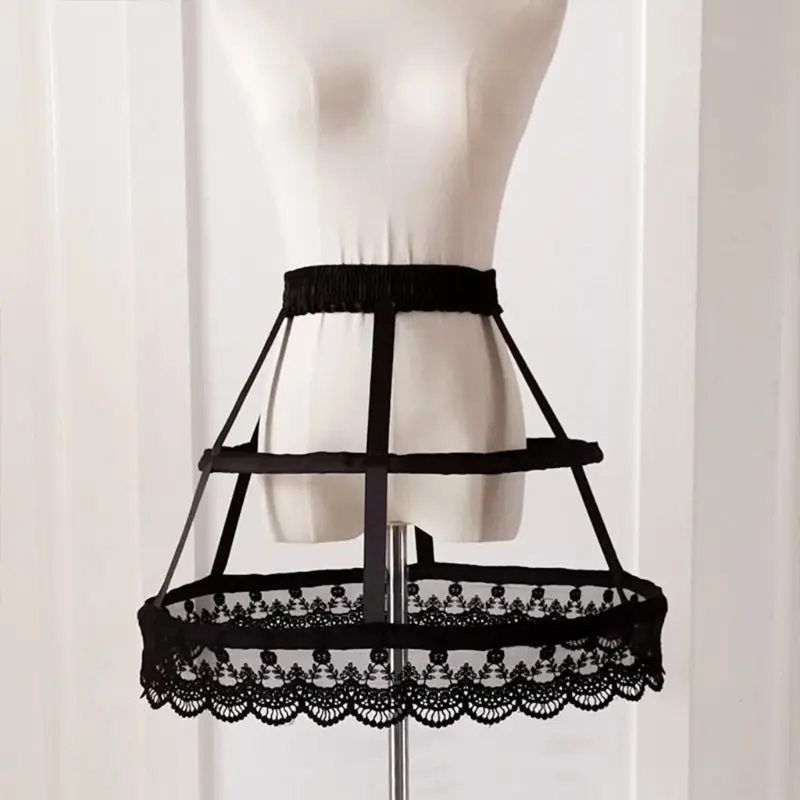 

Women Victorian Petticoat 2 Hoops Crinoline Lolita Fishbone Cage Lace Underskirt
