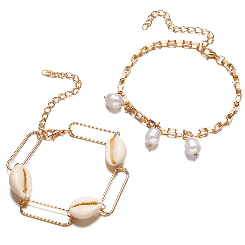 Набор женских браслетов из ракушек 2 шт./компл. золото натуральный серебристый