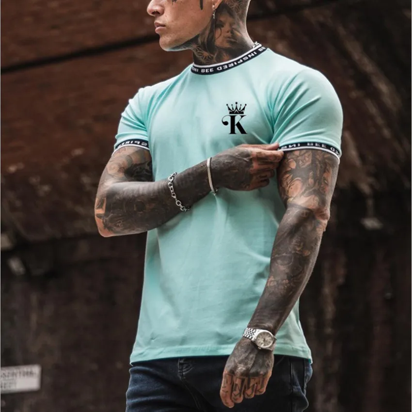 

Футболка мужская с коротким рукавом, модная тонкая спортивная рубашка в стиле Харадзюку, с принтом в виде короны, с прострочкой, большие раз...