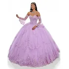 Пышные сиреневые платья Juliet Quinceanera, милое кружевное платье с аппликацией 16, со съемным длинным рукавом, vestidos de fiesta