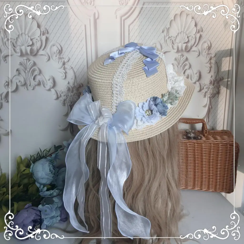 

Original Lolita Element Soft Girl Pastoral Style Light Gorgeous Straw Hat Lolita Style Hat