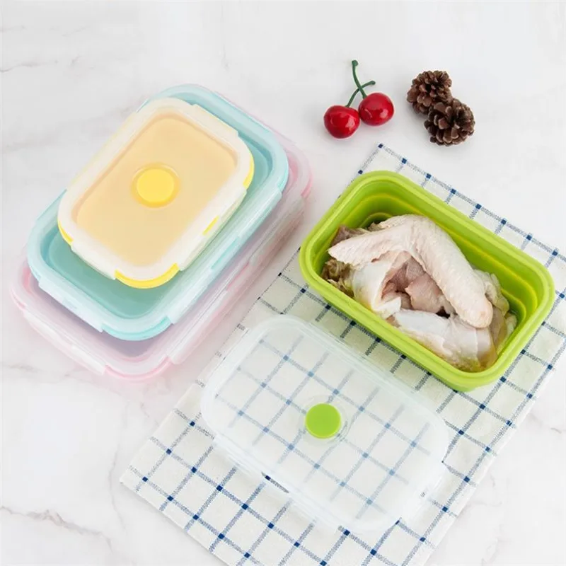 Складная коробка Bento из силикона 1 шт. портативная для ланча контейнер хранения