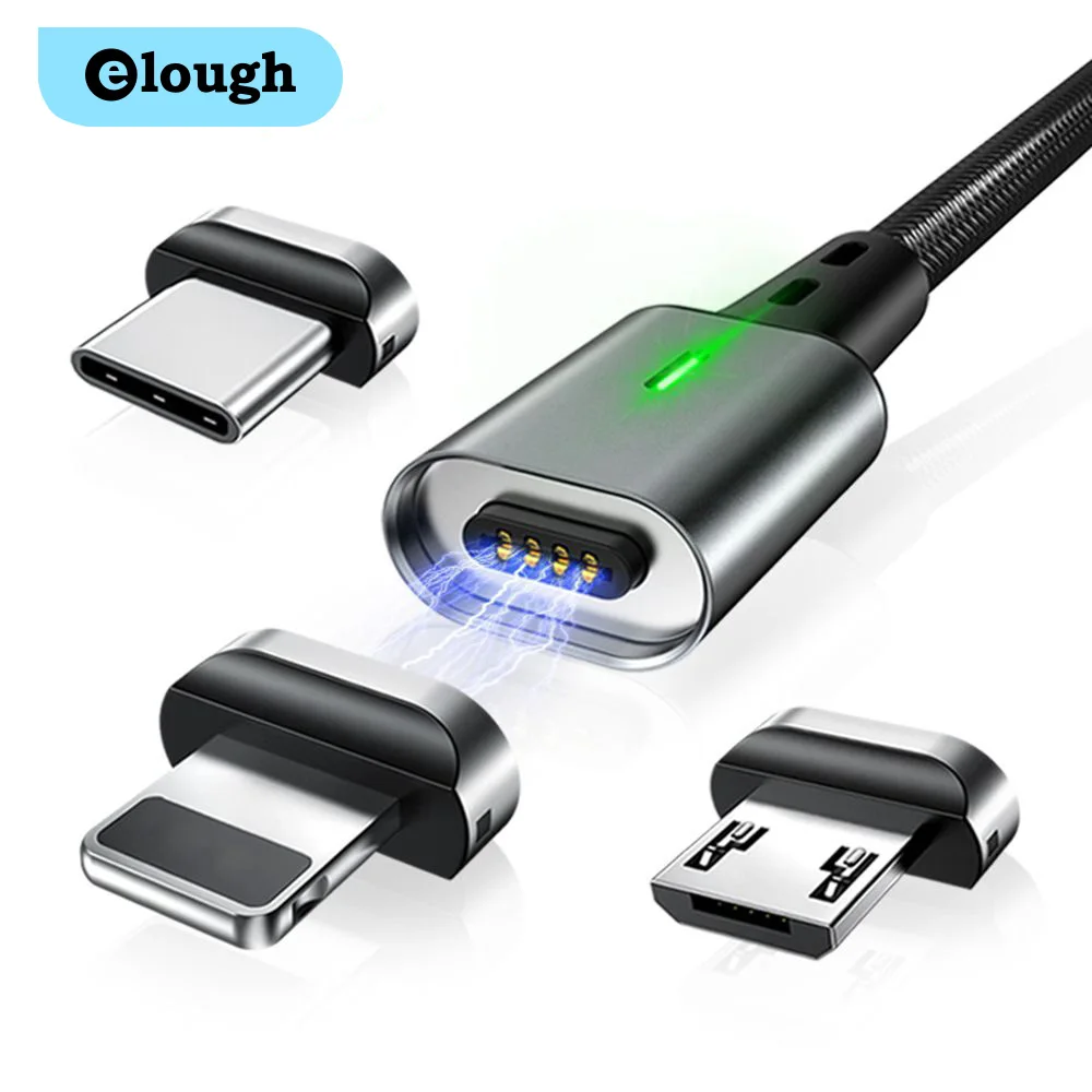 Elough led micro usb cable for xiaomi redmi note 5 pro phone charger magnetic cable for iphone usb type c magnet charging cable
