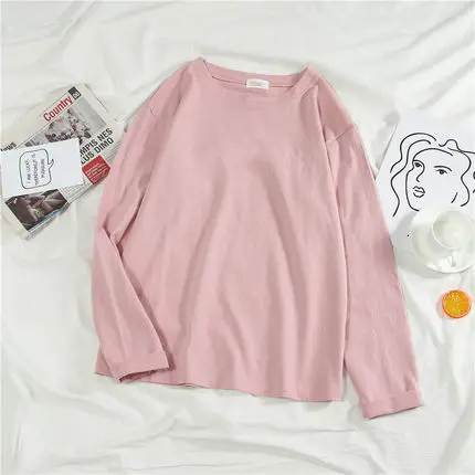 Pink Модные женские футболки; сезон весна-осень; женские футболки с длинными рукавами и принтом для девочек; топы с круглым вырезом; свободные женские рубашки; мягкие женские футболки - Цвет: Pink