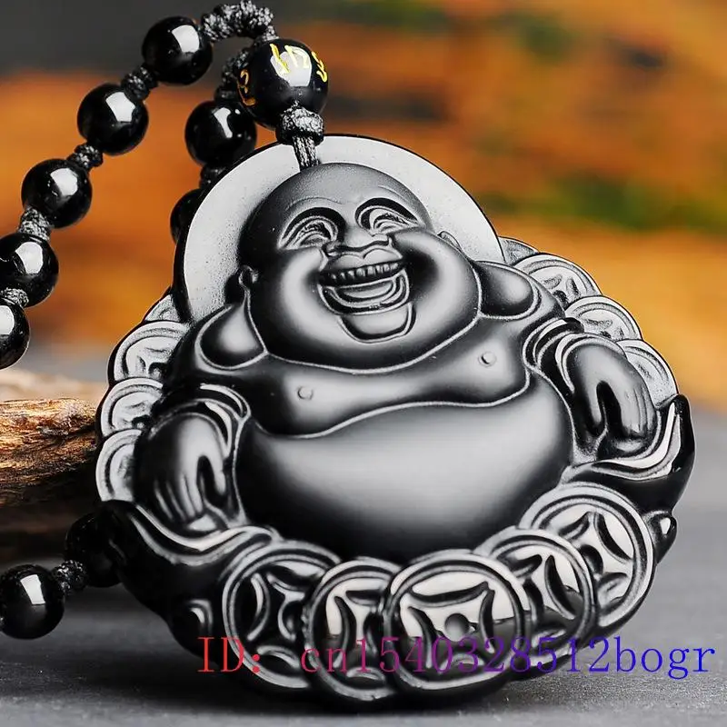 

Obsidian Maitreya Pendant Amulet Necklace Buddha Accessories Men Jade Fashion Black Women Natural Carved Jewelry