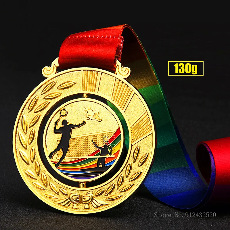 

Индивидуальная вращающаяся на 360 градусов медаль для бадминтона Золотая, серебряная и бронзовая школьная спортивная игра креативная медал...