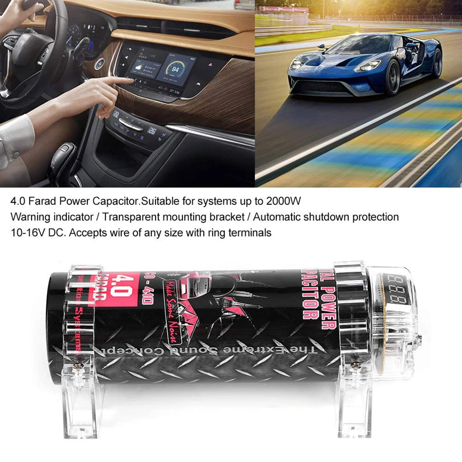 

Modification 4.0 Car Farad Capacitor Audio Digital Power Modified Automobile Parts Automatic Recovery Durable Audio Capacitor