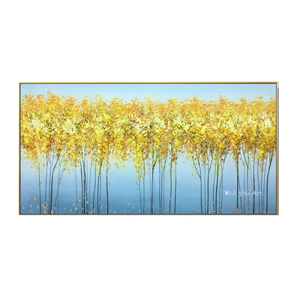 

Abstract Golden Tree Oil Painting Posters and Handmade Wall Art Canvas Painting Pictures for Living Room No Frame