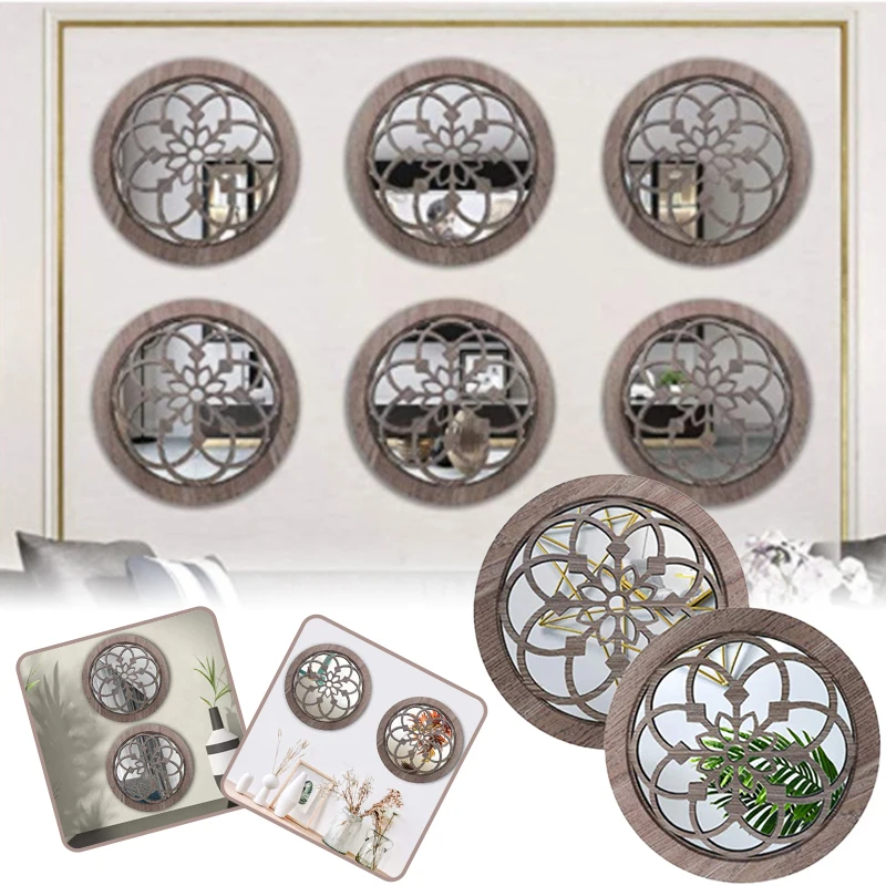 

Современное простое настенное украшение с зеркалом, круглое деревянное настенное украшение в стиле ретро для дома, гостиной, подвесное укр...