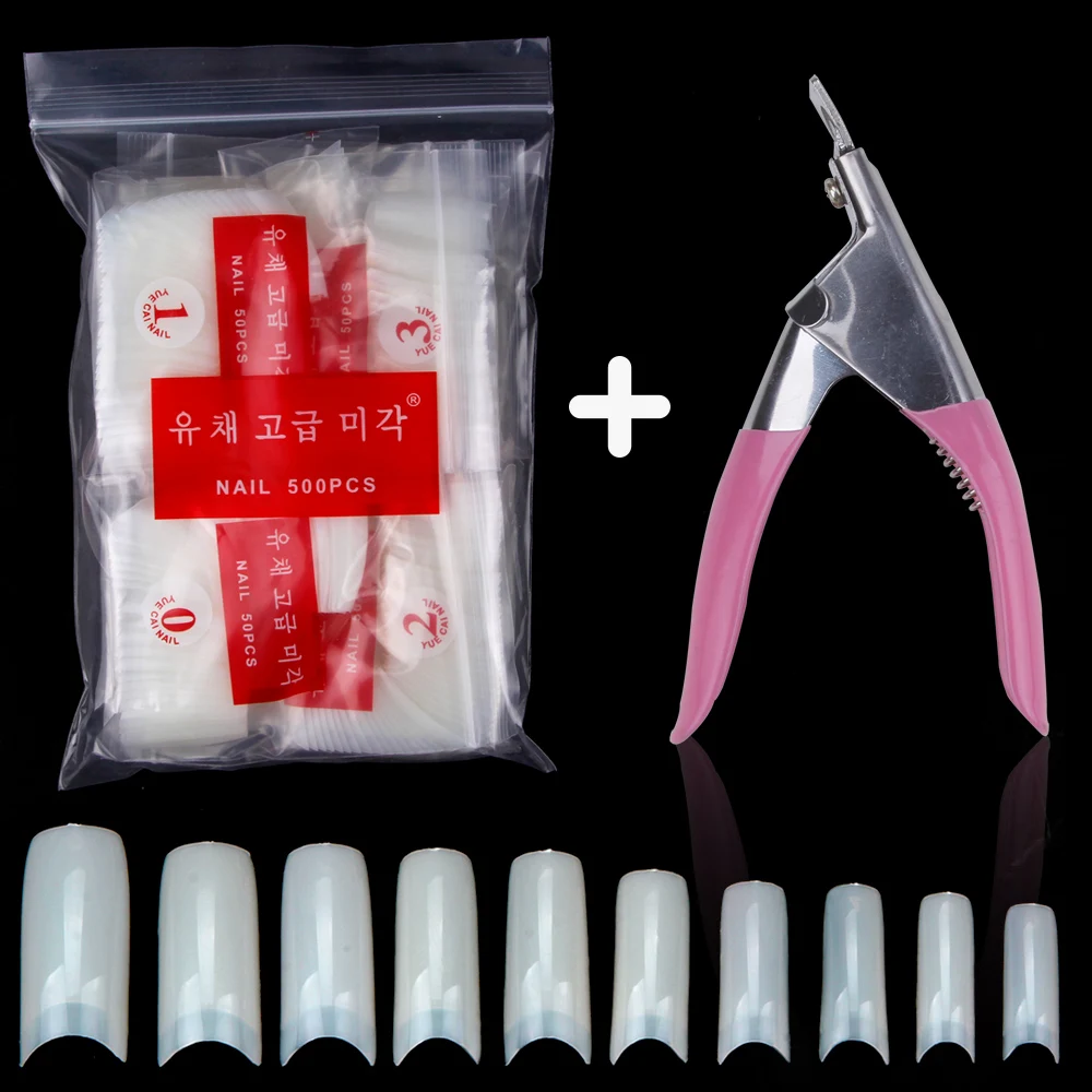 

500Pcs/Bag Acrylic Nail Tips Full Cover With Nails Capsule Cutter Coffin Clear Practice Transparent Artificial Fingernails Tools