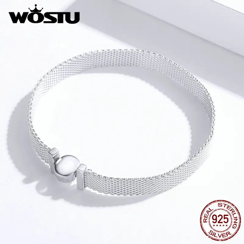 WOSTU дизайн подлинный 925 пробы Серебряный платиновый браслет подходит дизайн бусины для женщин модные ювелирные изделия DXX110