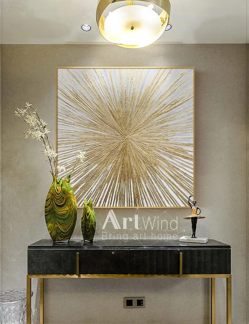 

Абстрактная живопись с золотыми листьями, большая абстрактная живопись, Золотая живопись, золотые листья, текстурированная живопись на хол...