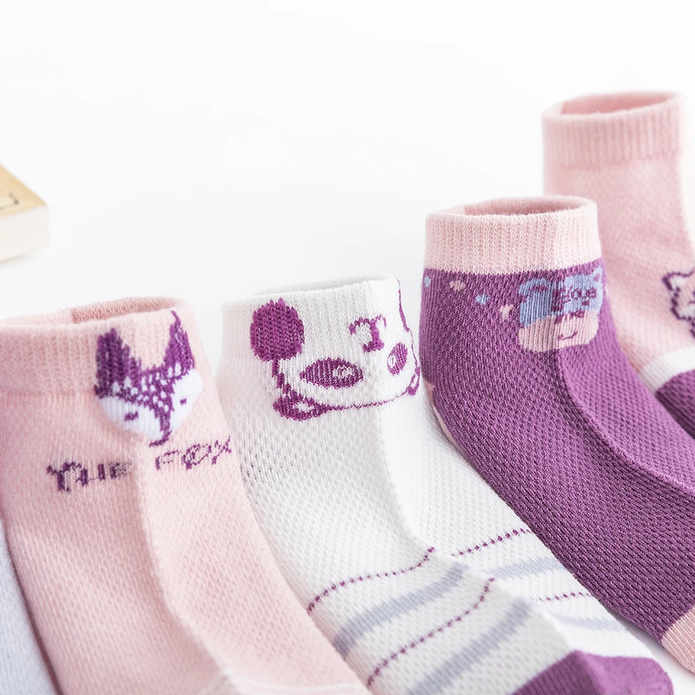 Calcetines finos de algod&oacute;n con estampado de animales para ni&ntilde;os y ni&ntilde;as, medias bonitas de malla, para verano y primavera, 5 par/lote-5