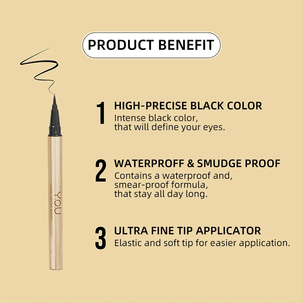 

Y.O.U Waterproof&Smearproof Black Liquid Eyeliner Pen Long Lasting Eyes High Quality Professional Makeup Beauty Korean Cosmetics