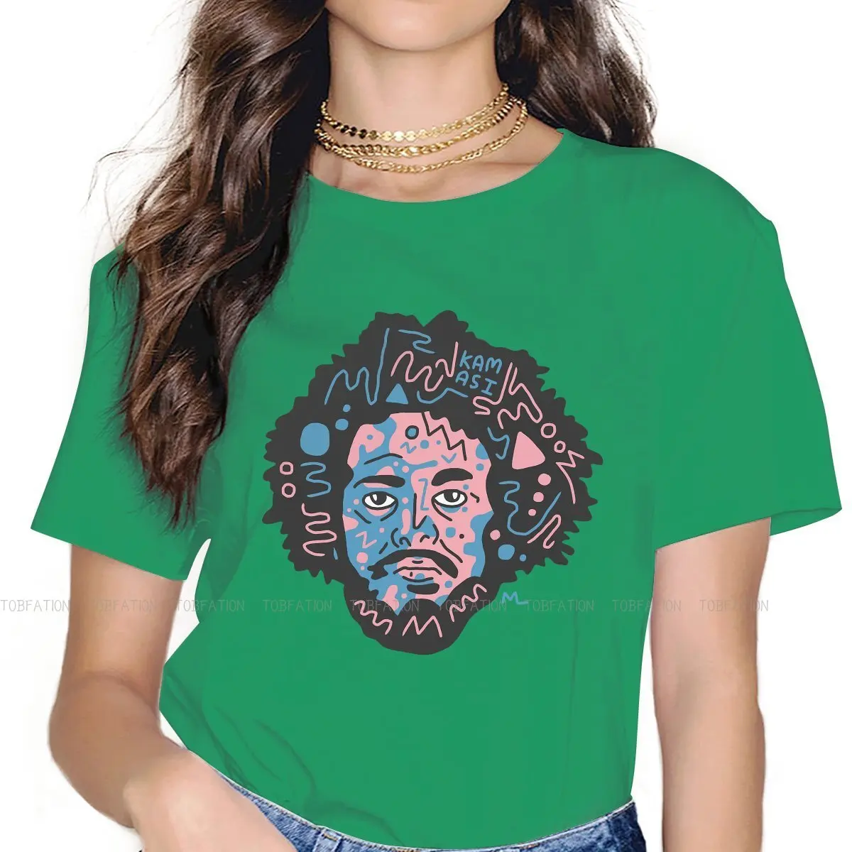 

Kamasi Washington Essential Round Collar TShirt Abstract Pure Cotton T Shirt Woman's Tops Individuality Oversized Hot Sale